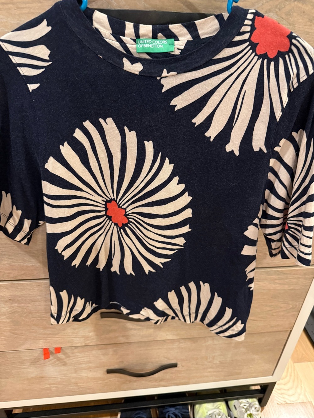 United Colors Of Benetton Navy Short-Sleeve Floral Print Top, XS